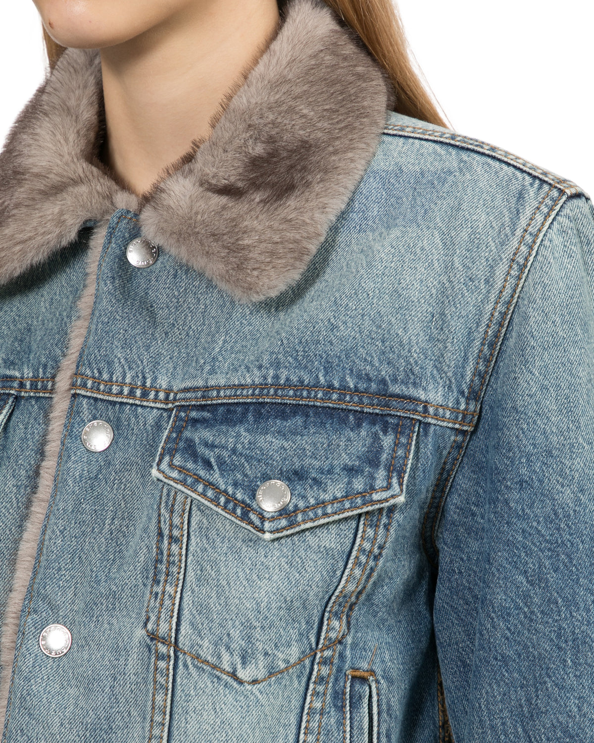 Fur collar denim jacket