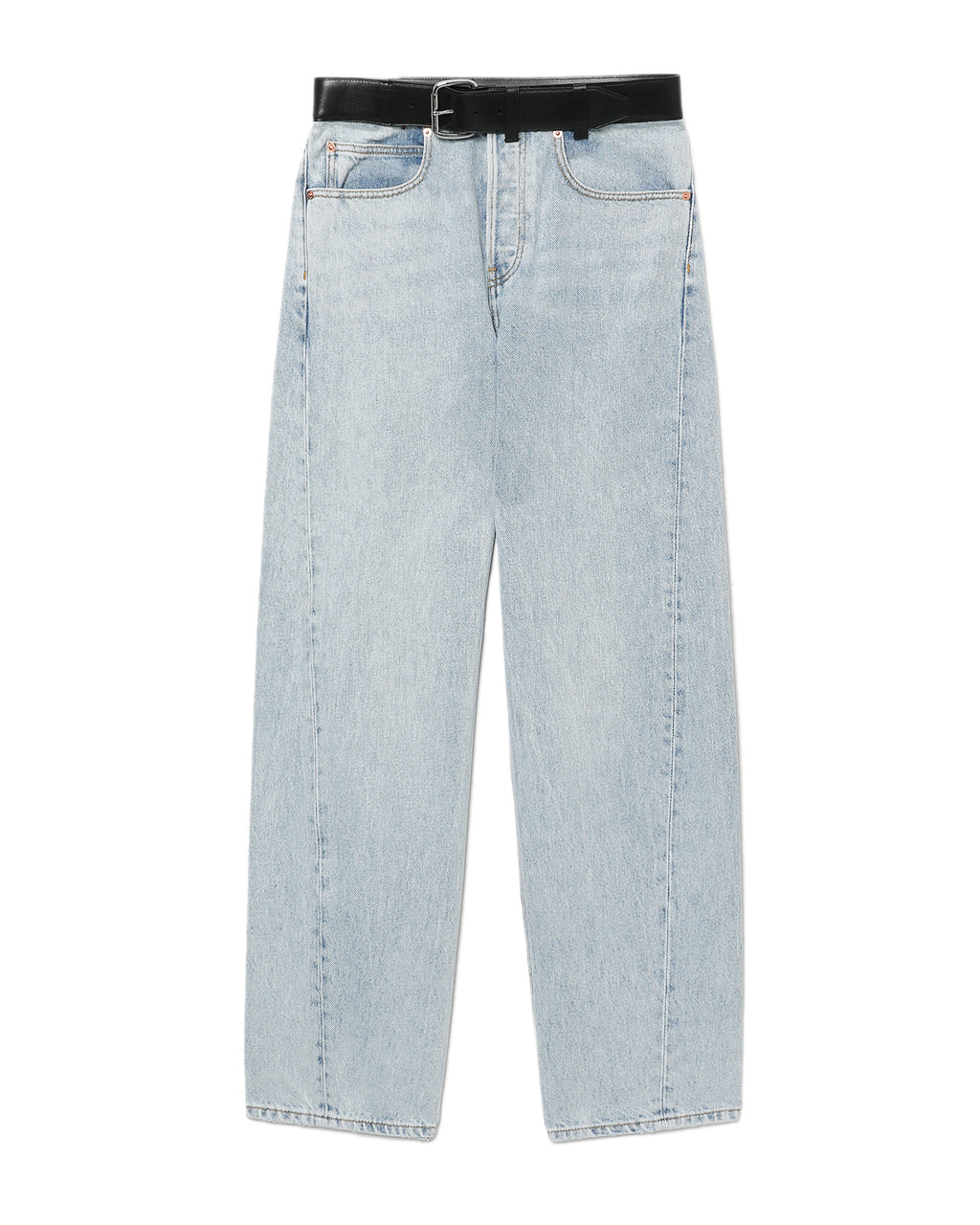 Leather belted balloon jeans