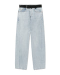 Leather belted balloon jeans