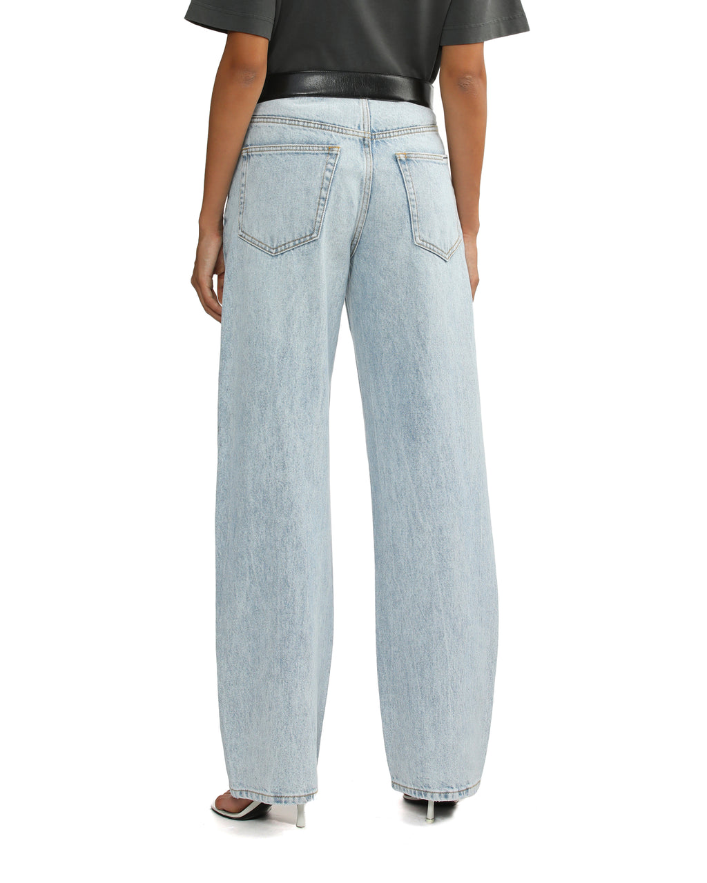 Leather belted balloon jeans