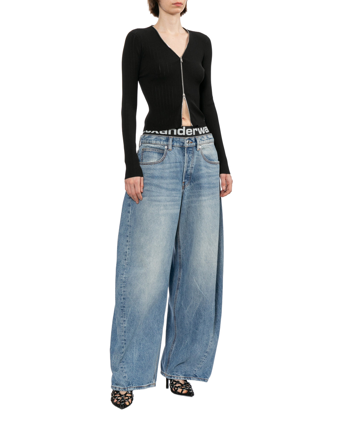 Blow-up jeans with logo bike short waistband