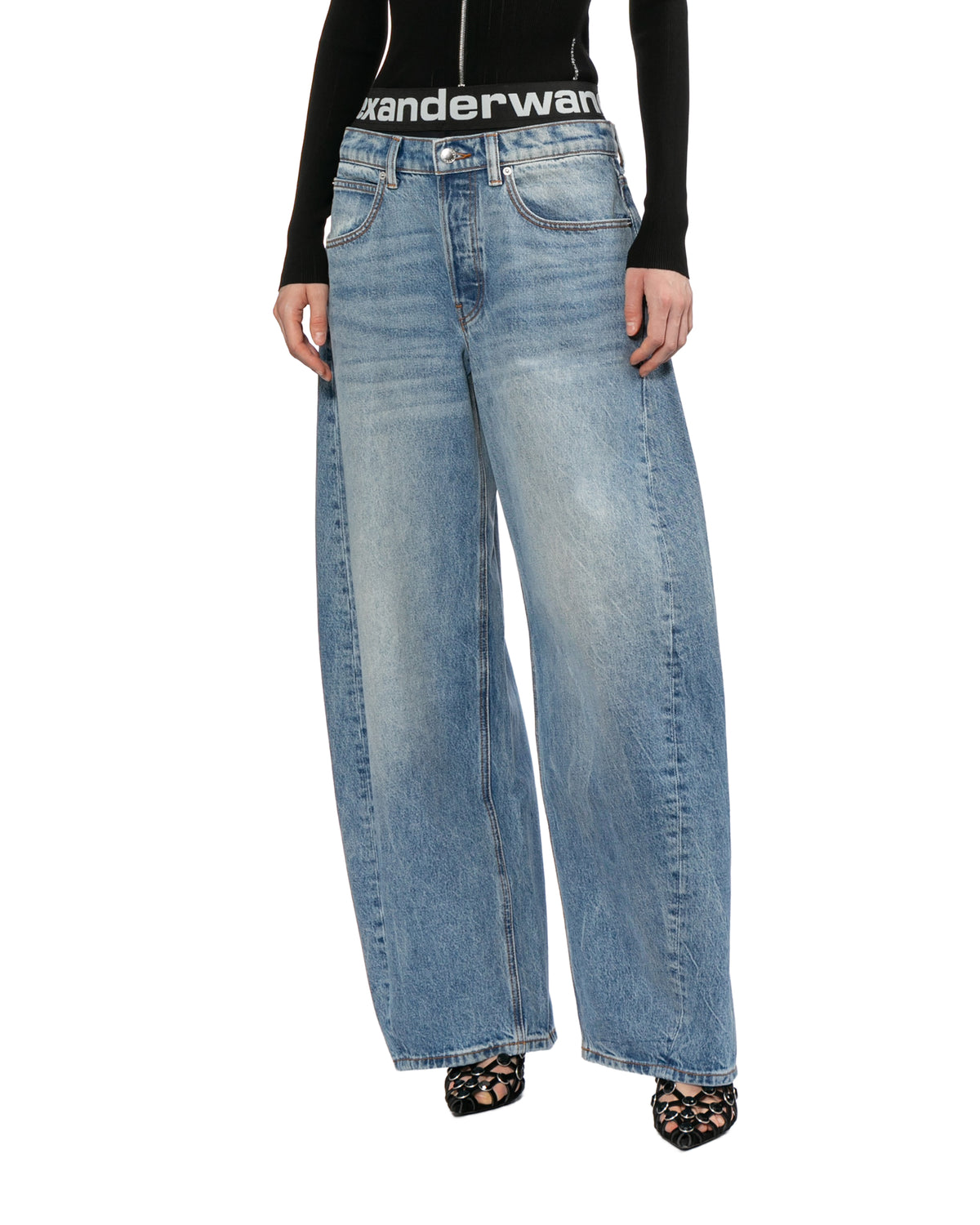 Blow-up jeans with logo bike short waistband