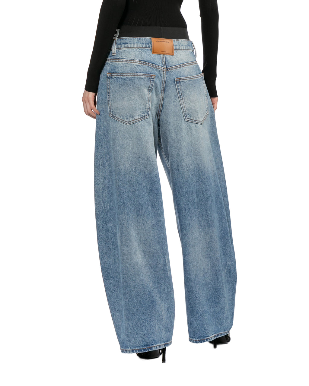 Blow-up jeans with logo bike short waistband