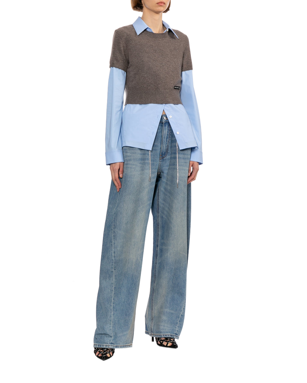 Drawstring washed jeans