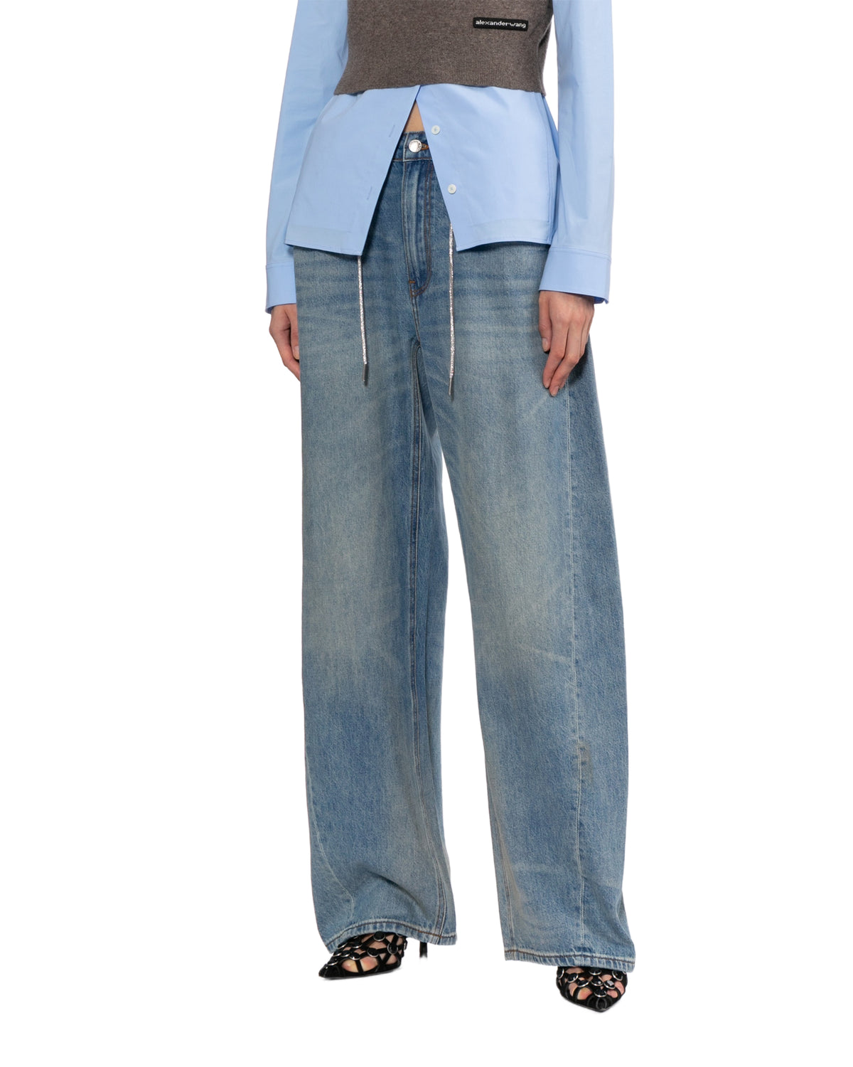 Drawstring washed jeans