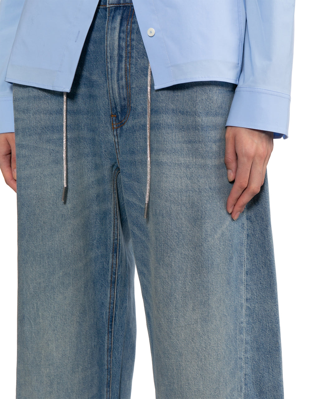 Drawstring washed jeans