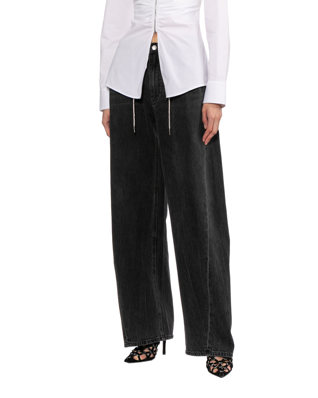 Drawstring washed jeans