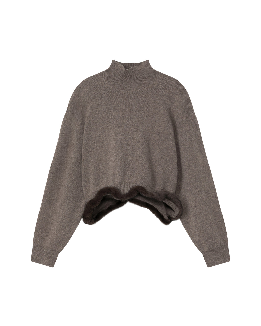 Faux fur hem mock neck sweater