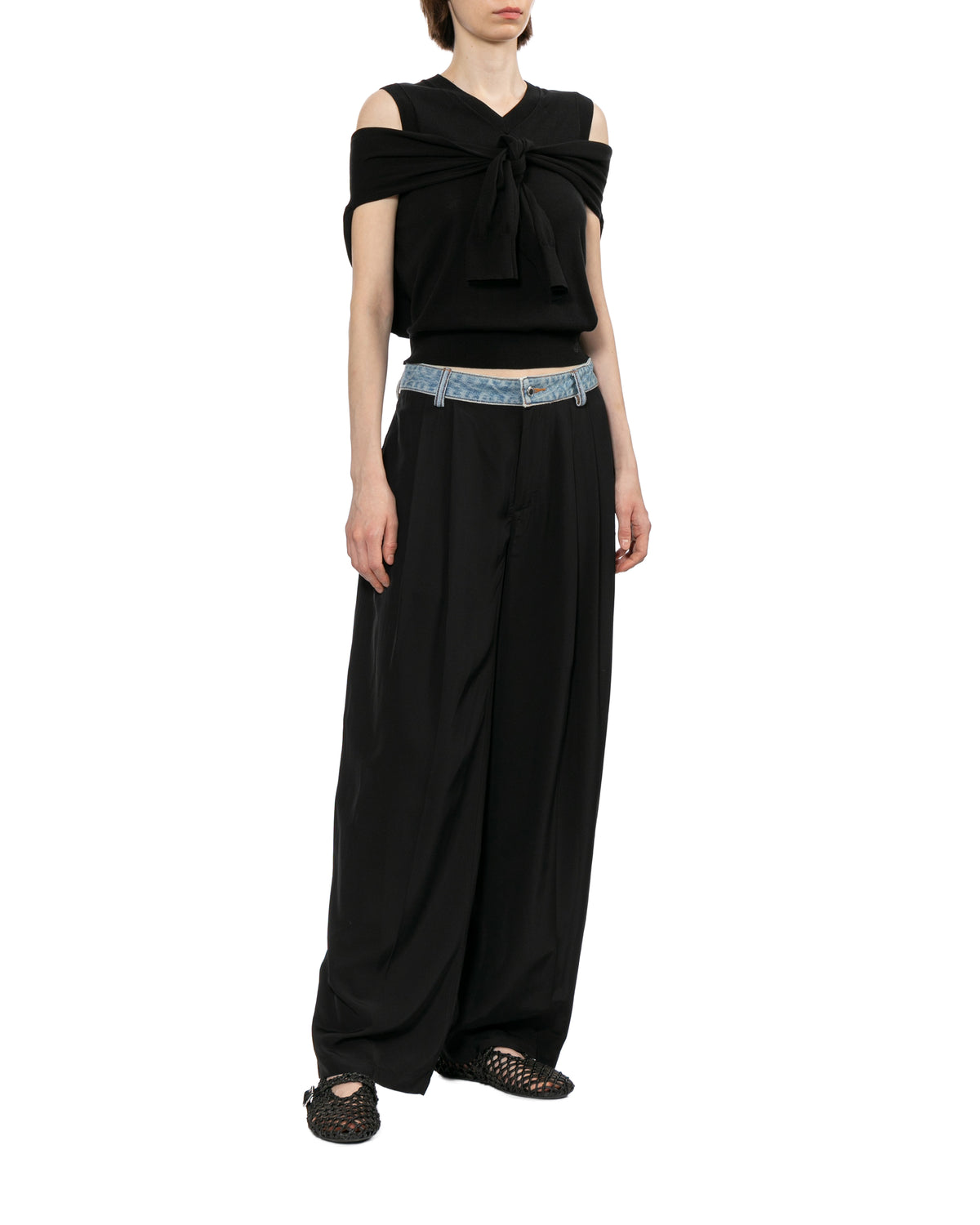 Denim waistband mid-rise pants