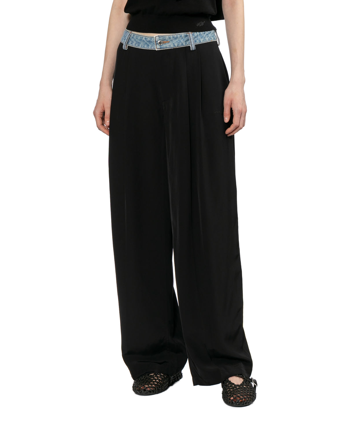 Denim waistband mid-rise pants