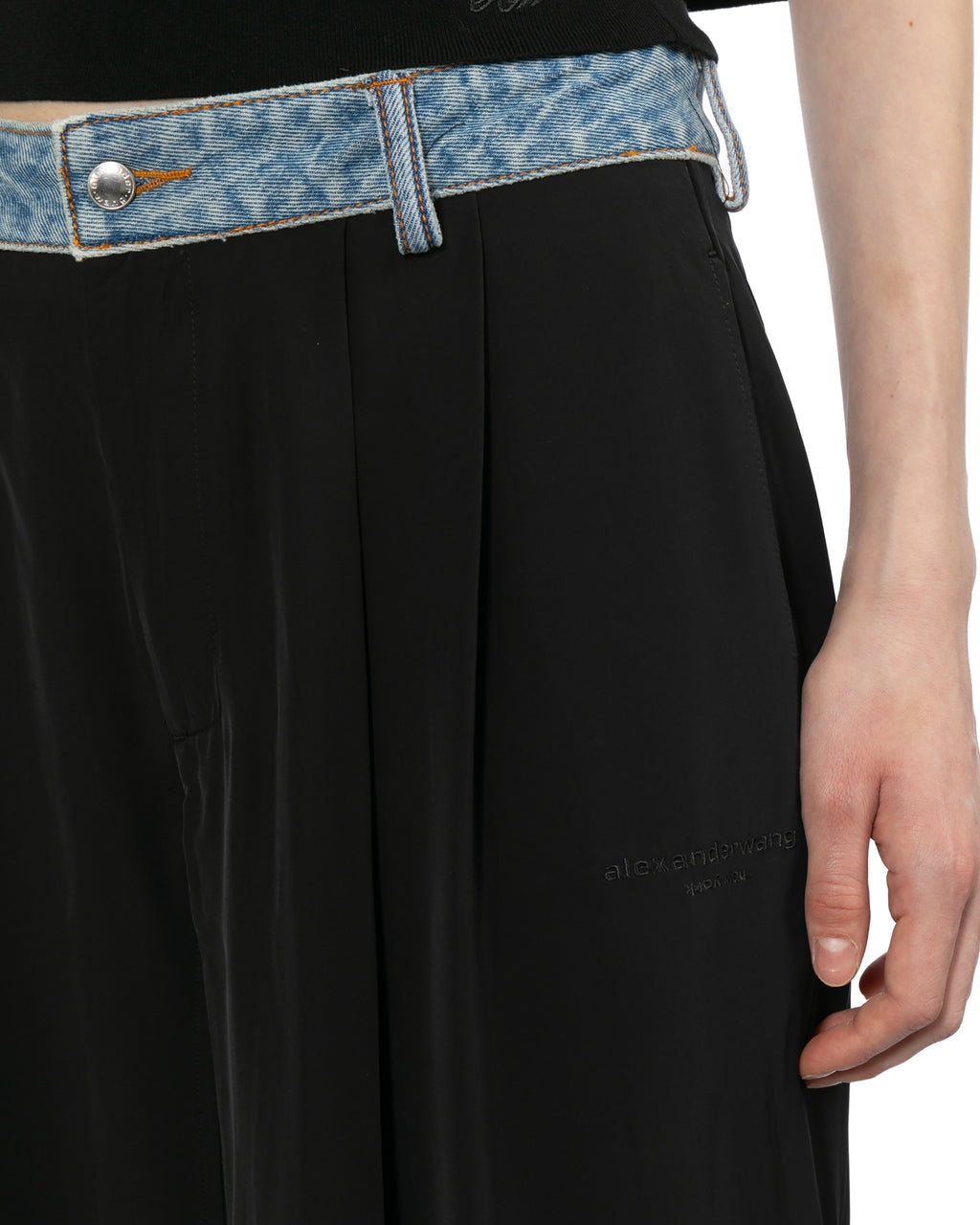 Denim waistband mid-rise pants