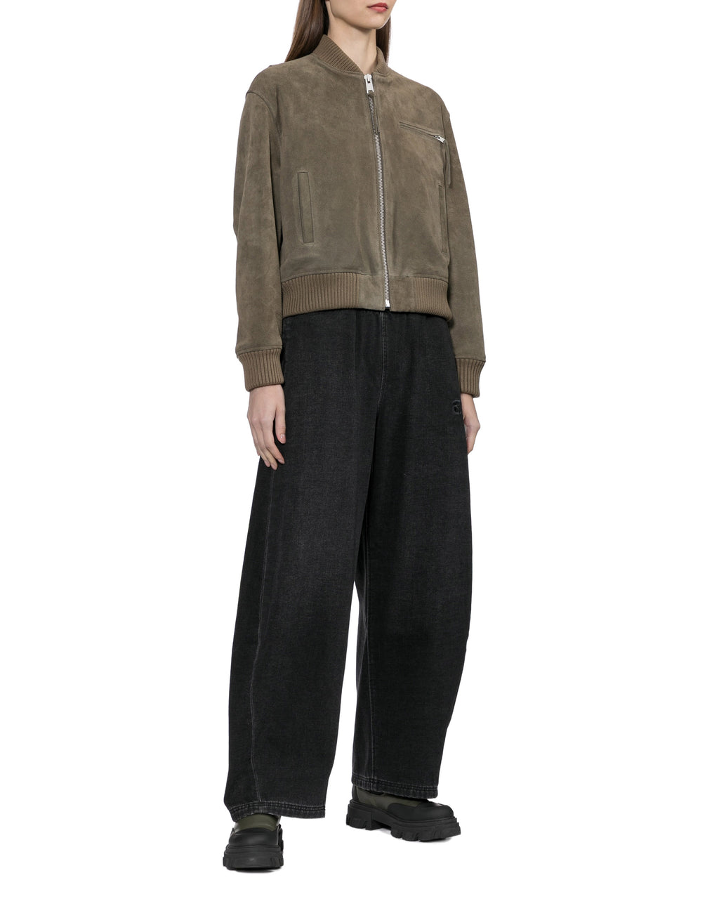 Elastic waist wide-leg trousers