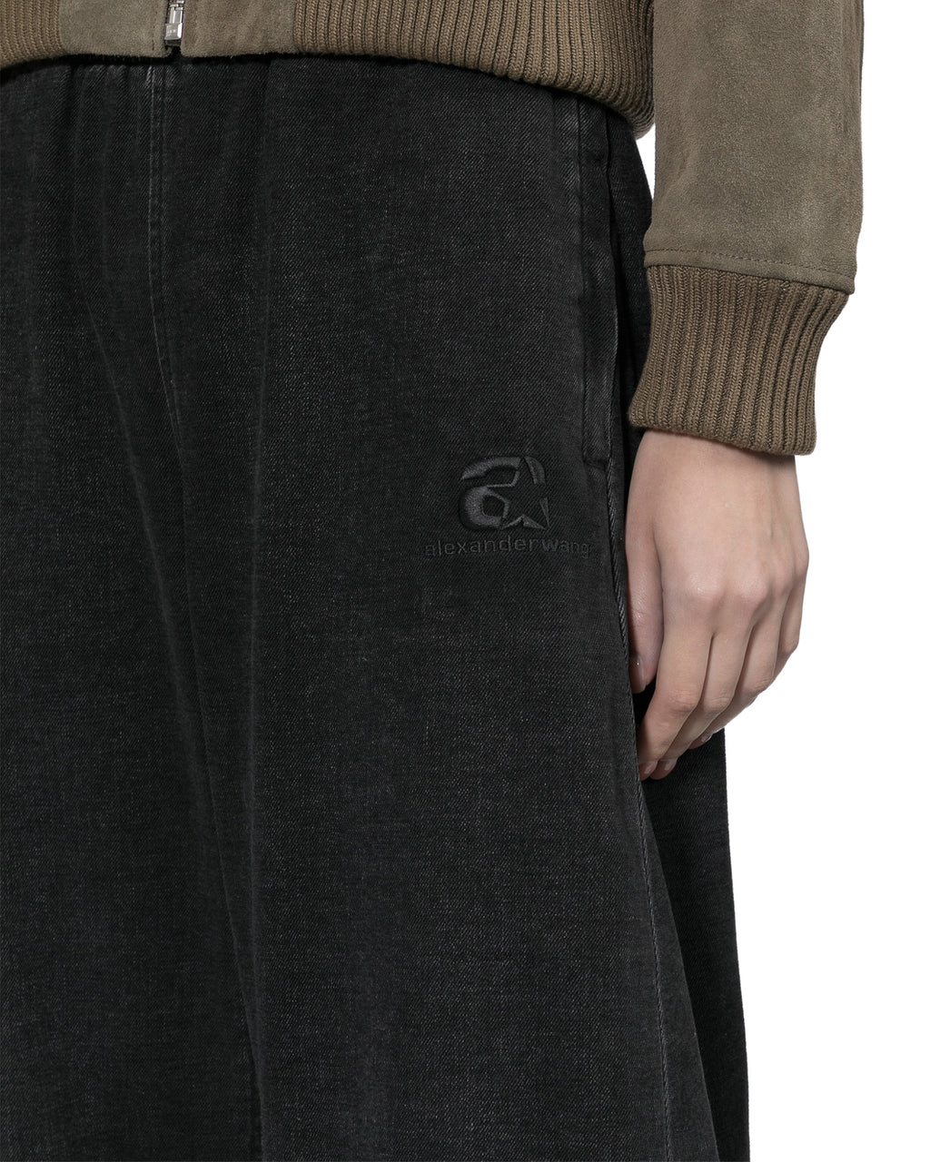 Elastic waist wide-leg trousers