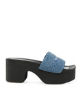 Crystal-embellished denim sandals