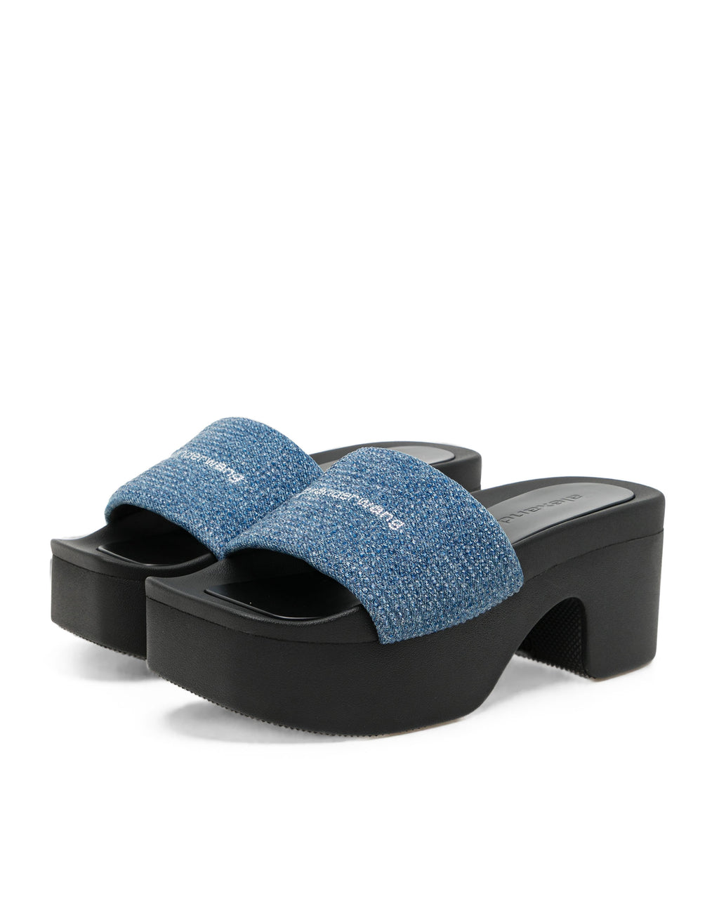Crystal-embellished denim sandals