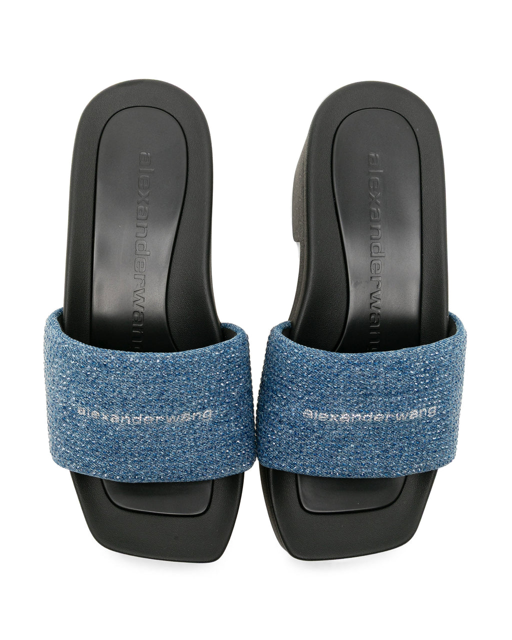 Crystal-embellished denim sandals