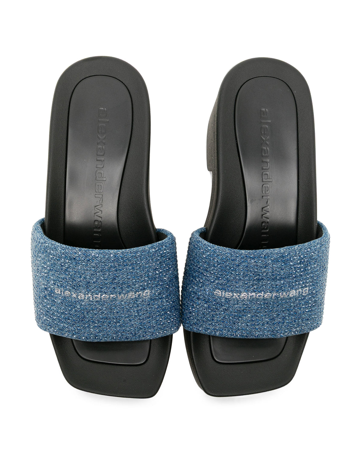 Crystal-embellished denim sandals