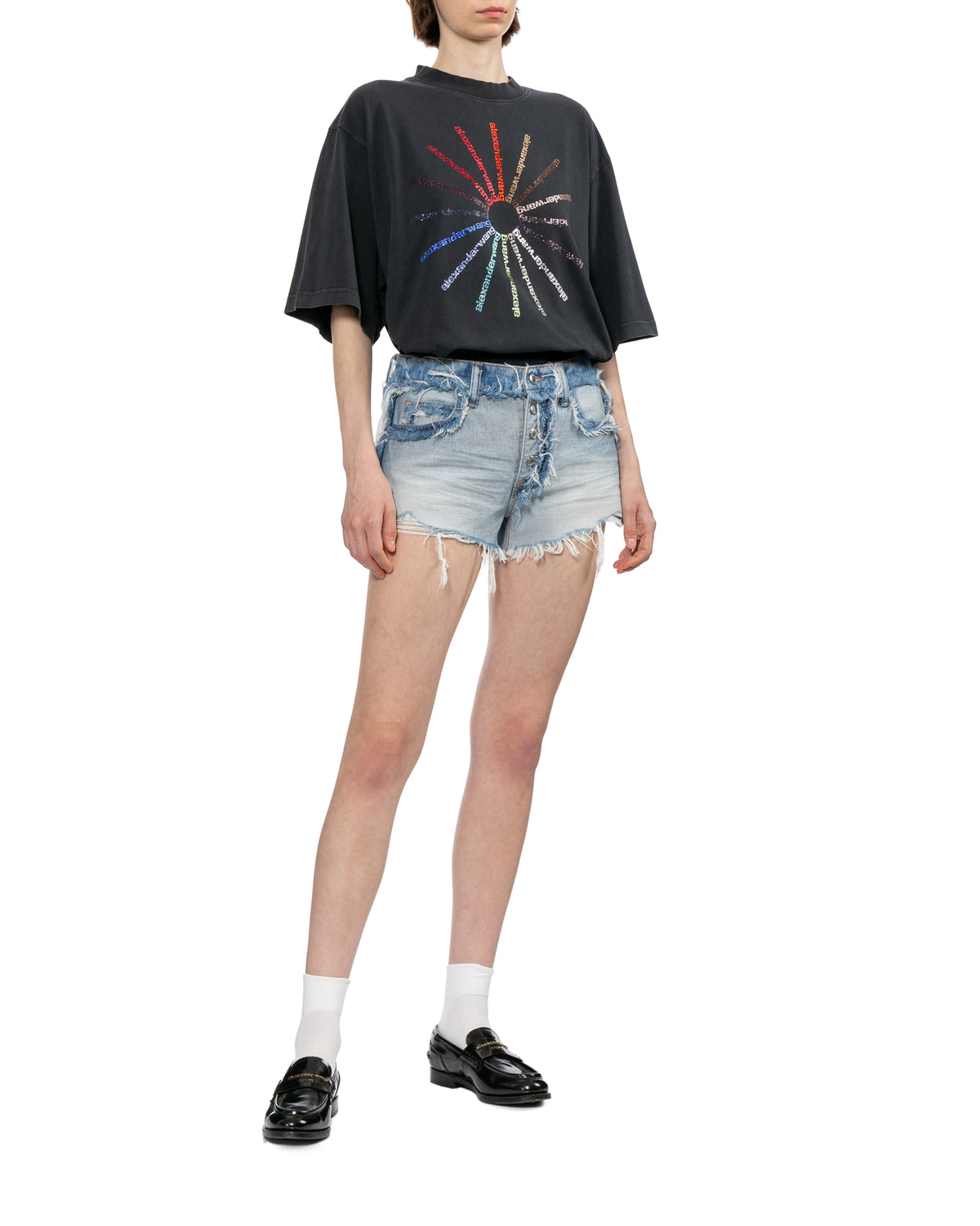Mid-rise inverted denim shorts