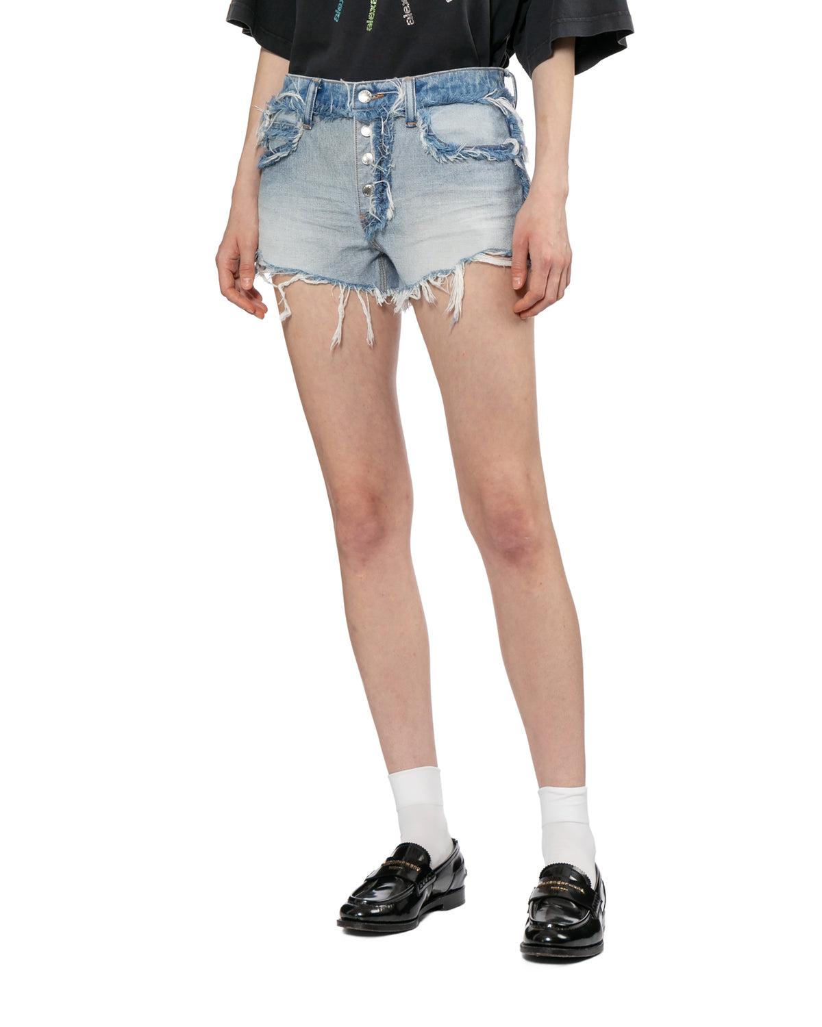 Mid-rise inverted denim shorts