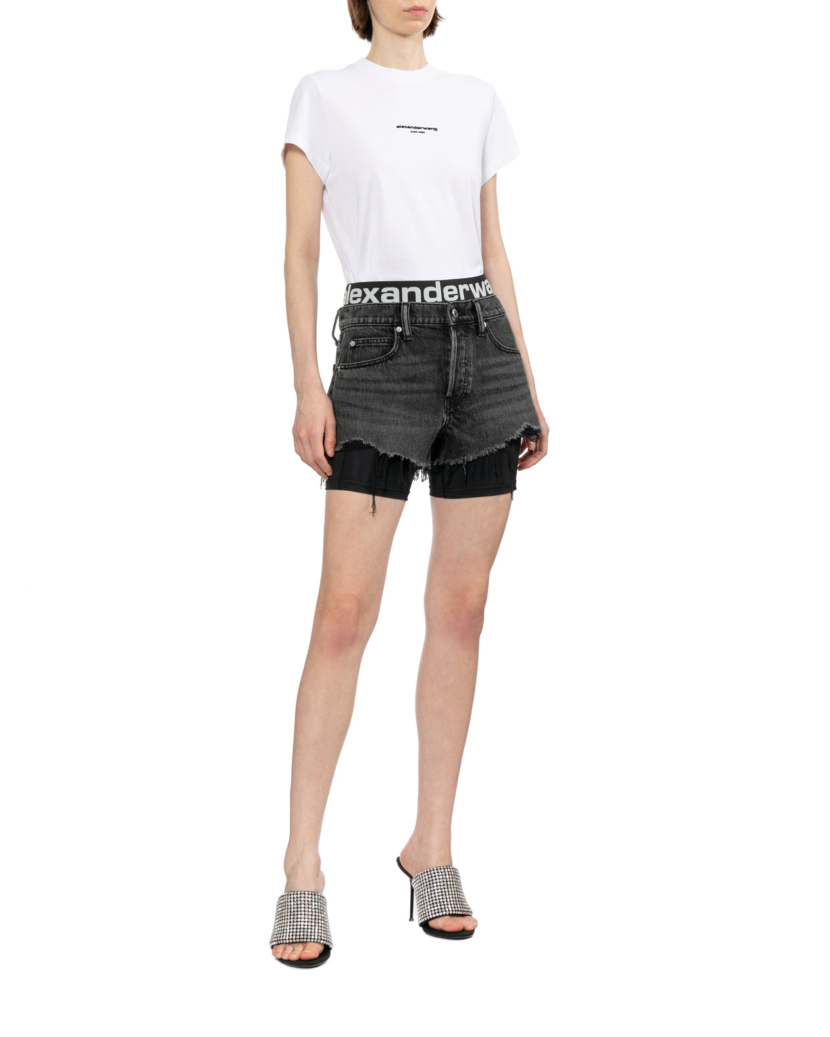 Layered denim shorts