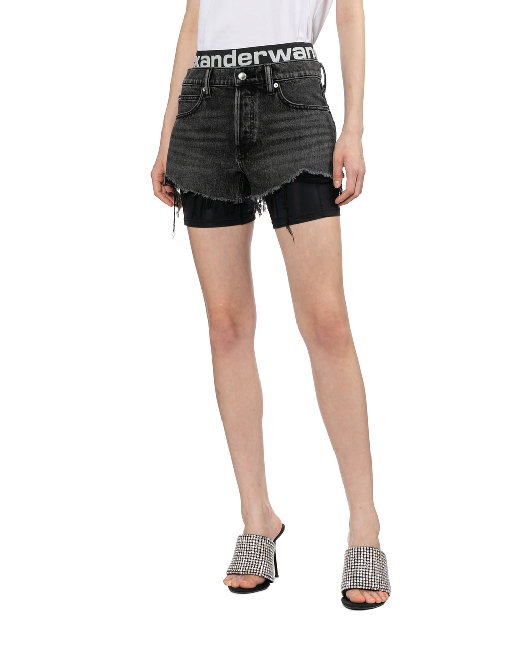 Layered denim shorts