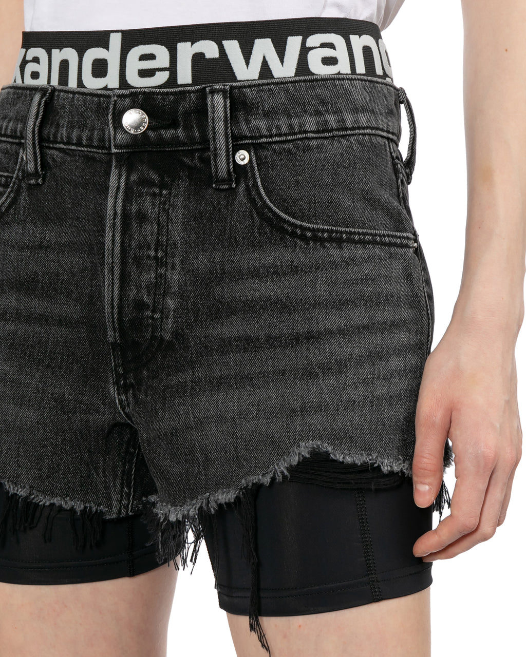 Layered denim shorts