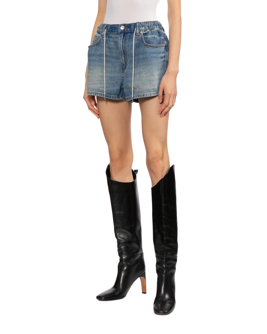Drawstring denim shorts