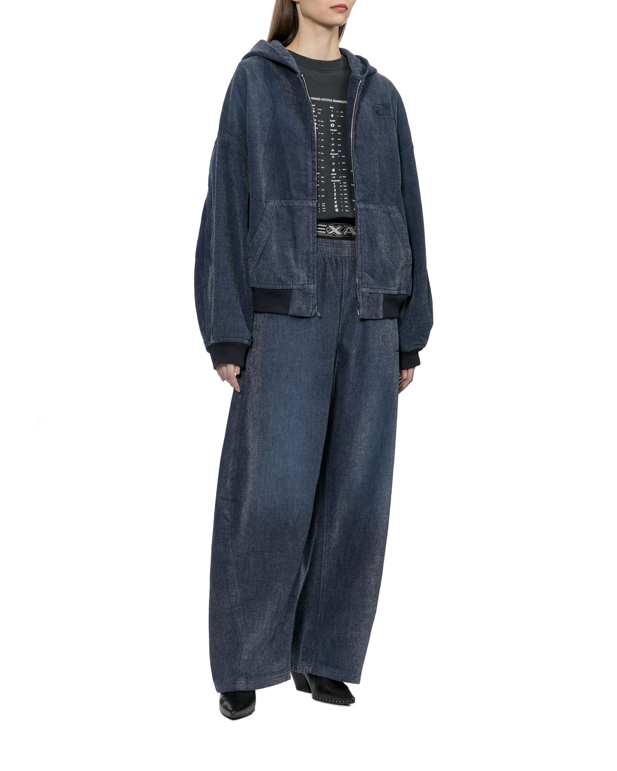 Brushed denim oversized hoodie