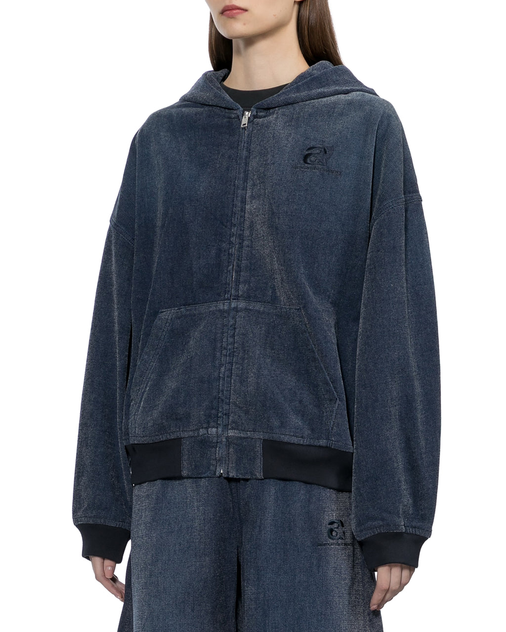 Brushed denim oversized hoodie