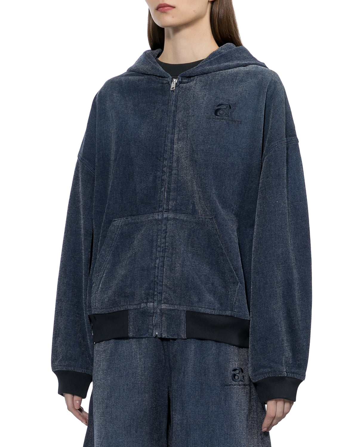 Brushed denim oversized hoodie