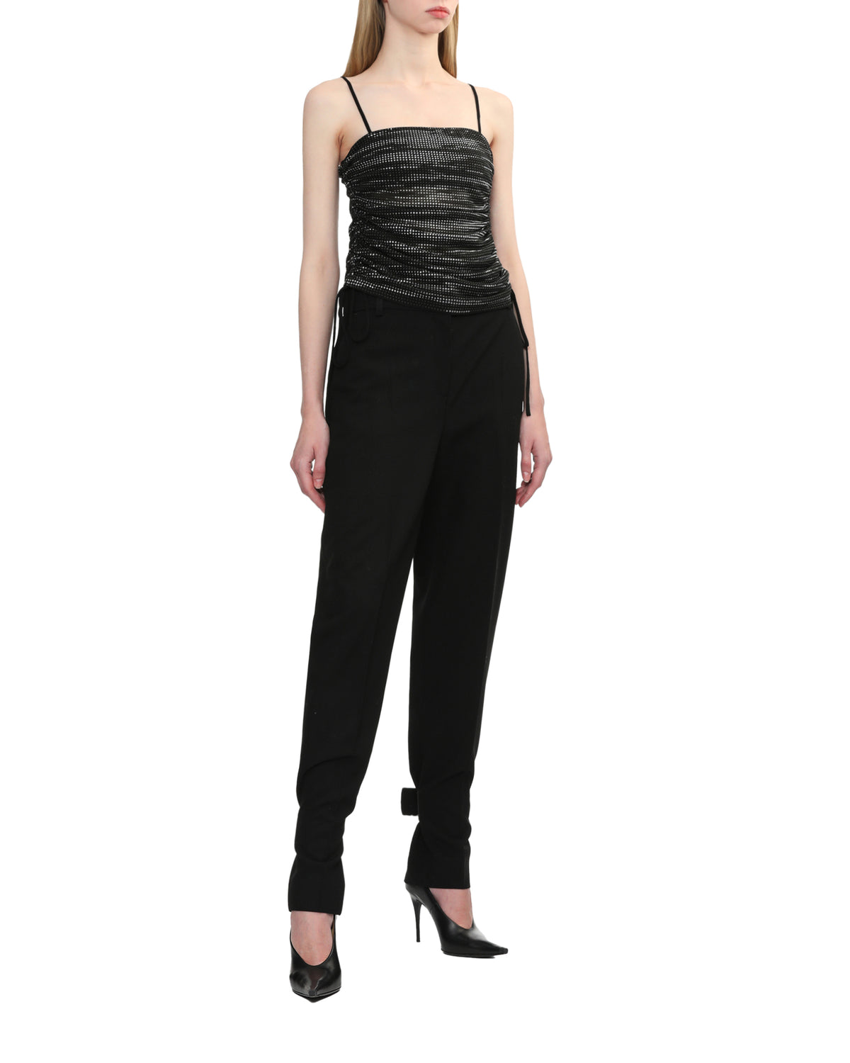 Ruched cami top in crystal hotfix