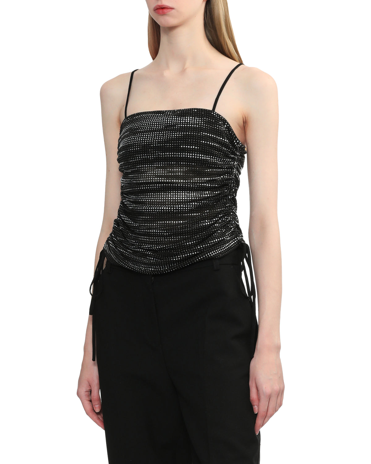 Ruched cami top in crystal hotfix