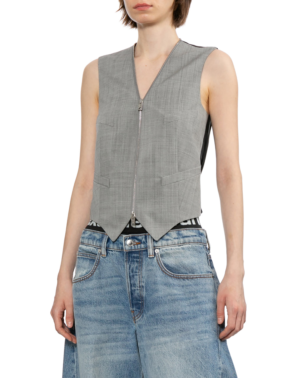 Patchwork zip up vest