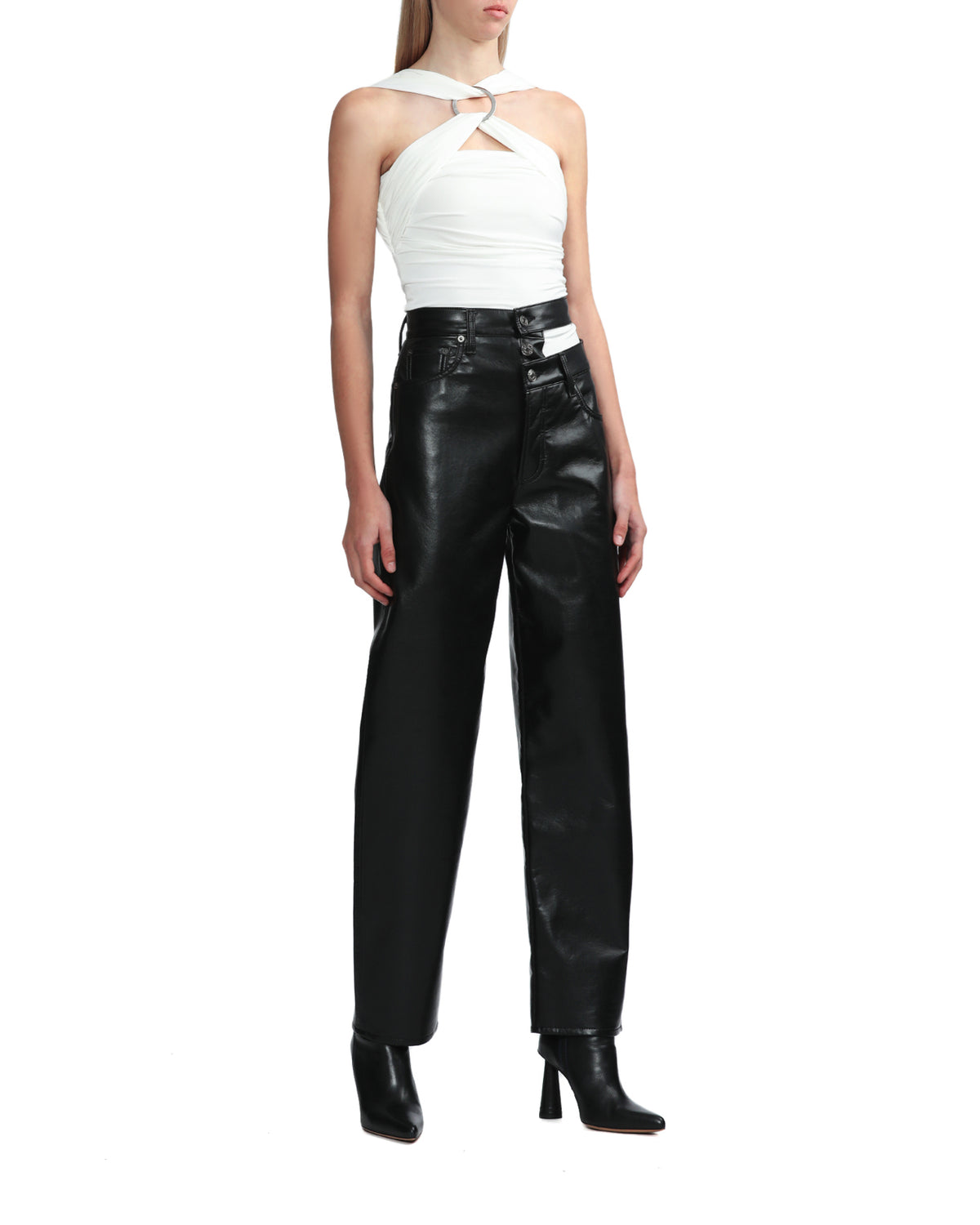 Recycled leather broken waistband jeans
