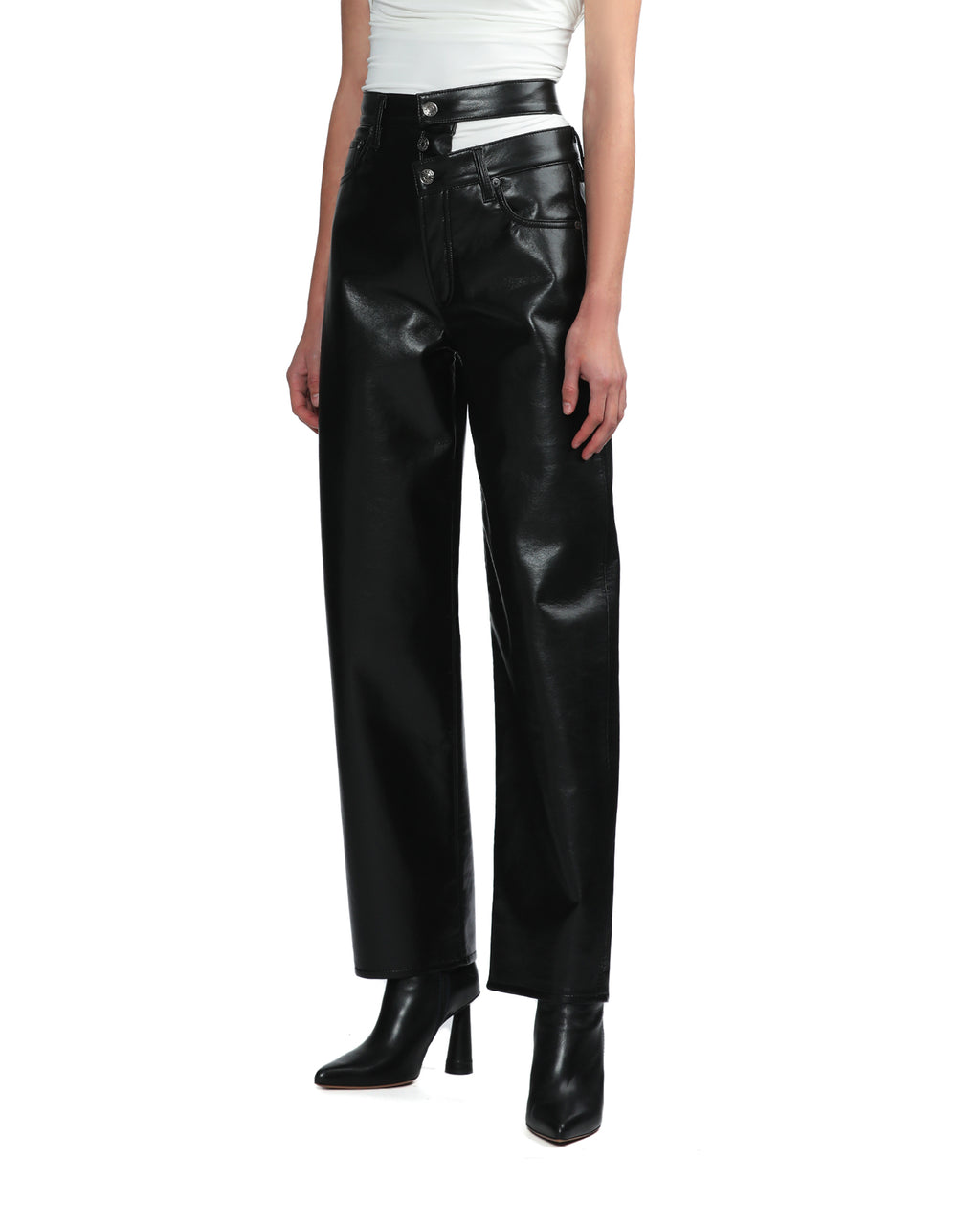 Recycled leather broken waistband jeans