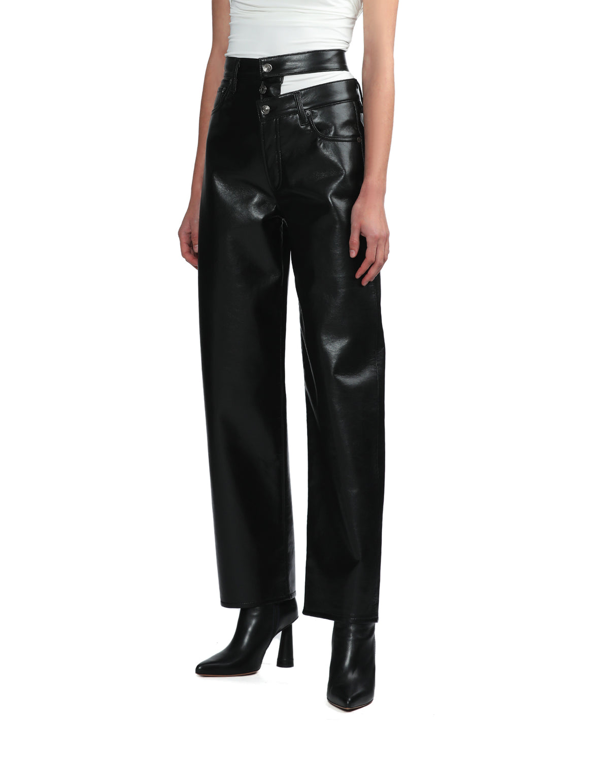Recycled leather broken waistband jeans