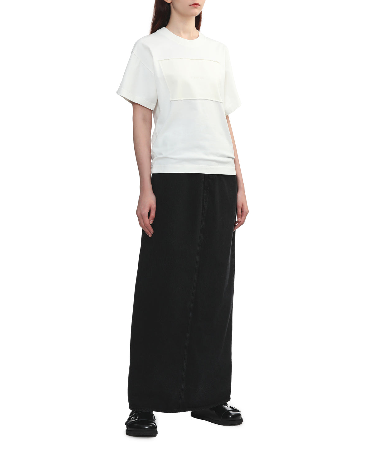 Elasticated denim maxi skirt