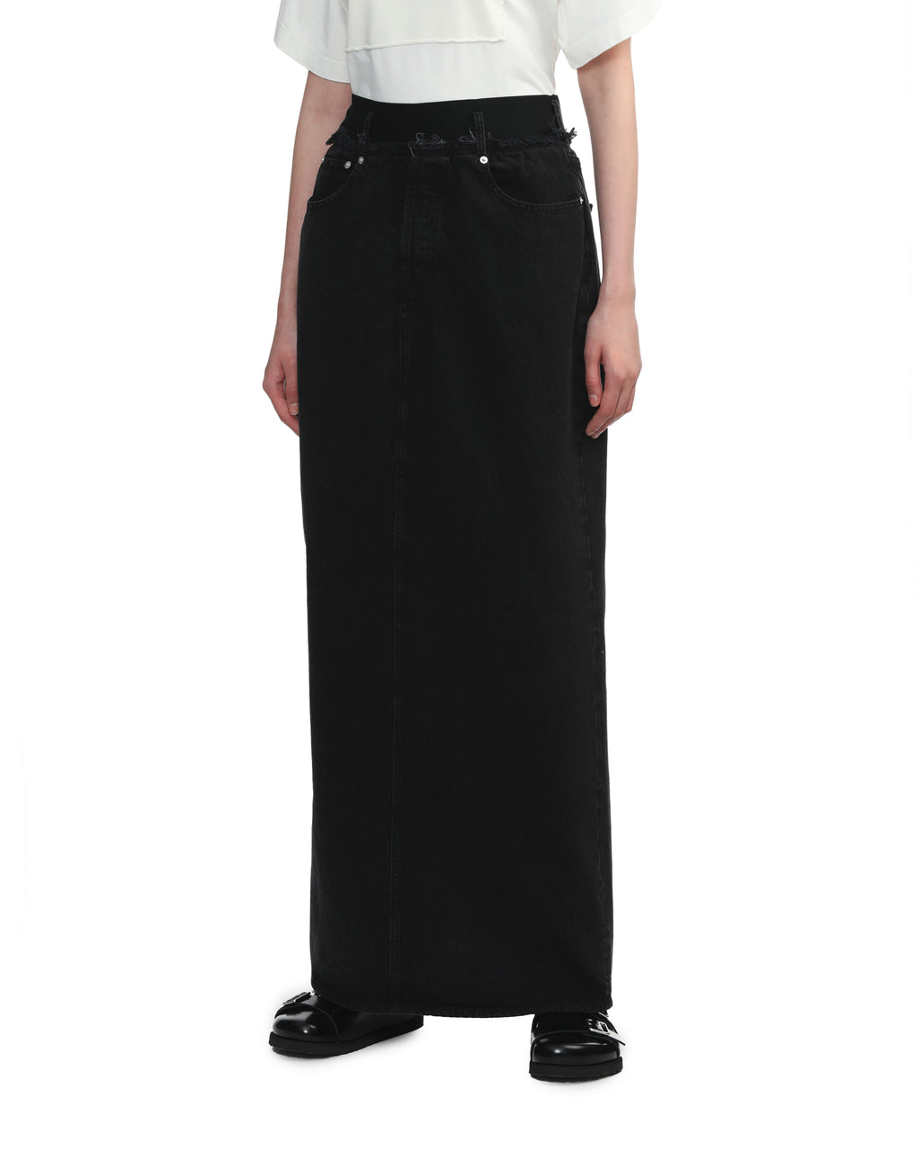 Elasticated denim maxi skirt