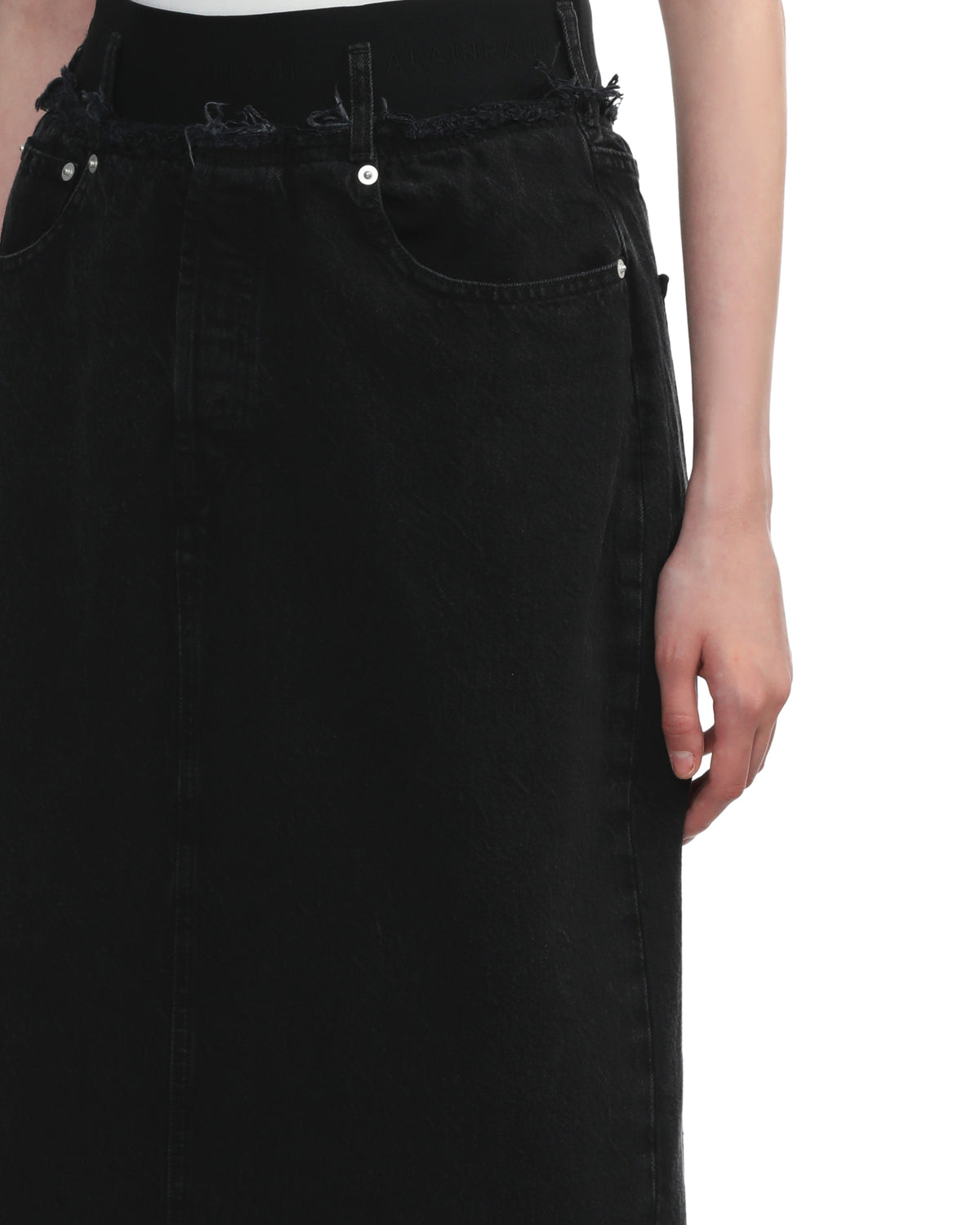 Elasticated denim maxi skirt