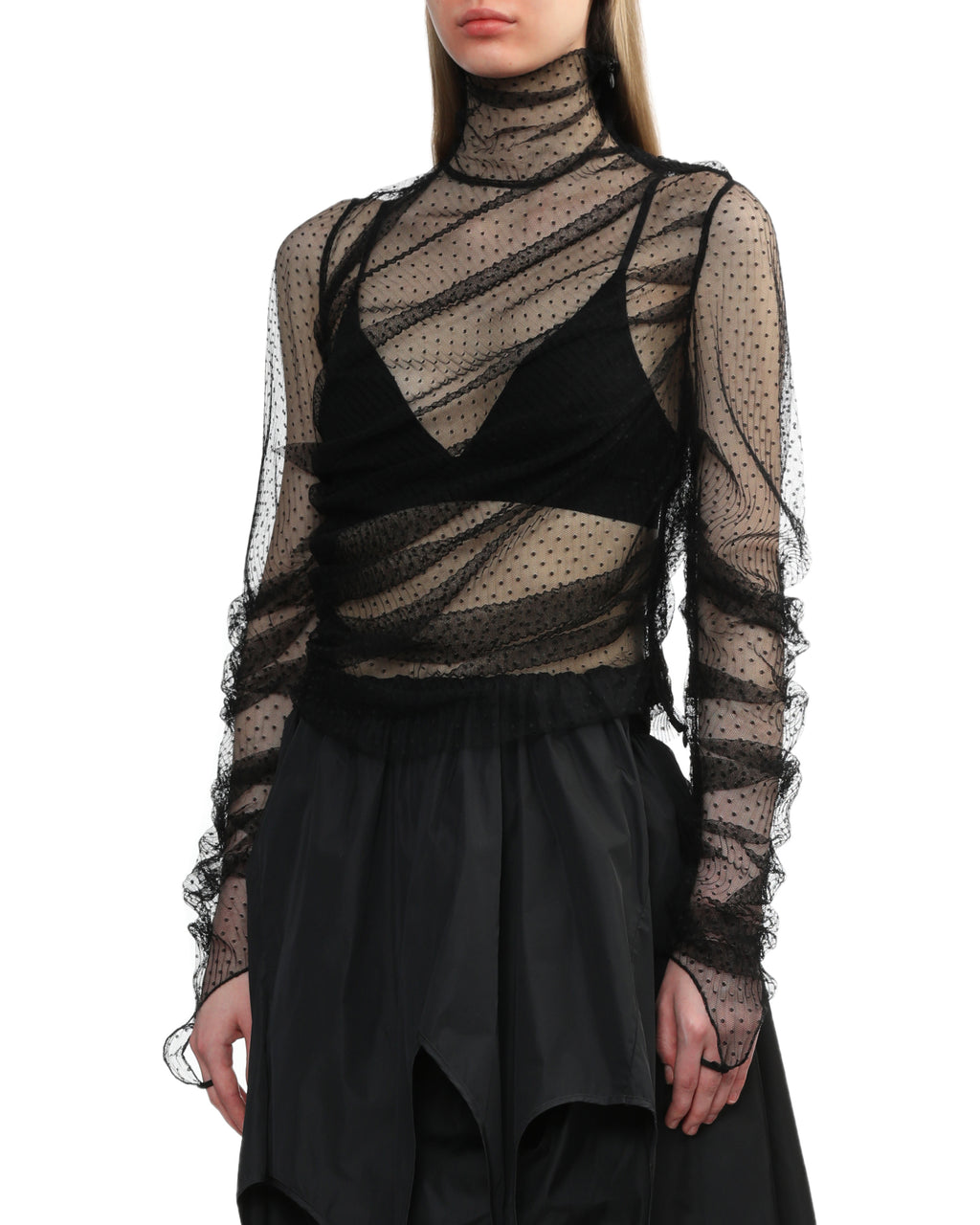 Sheer patterned turtle neck top