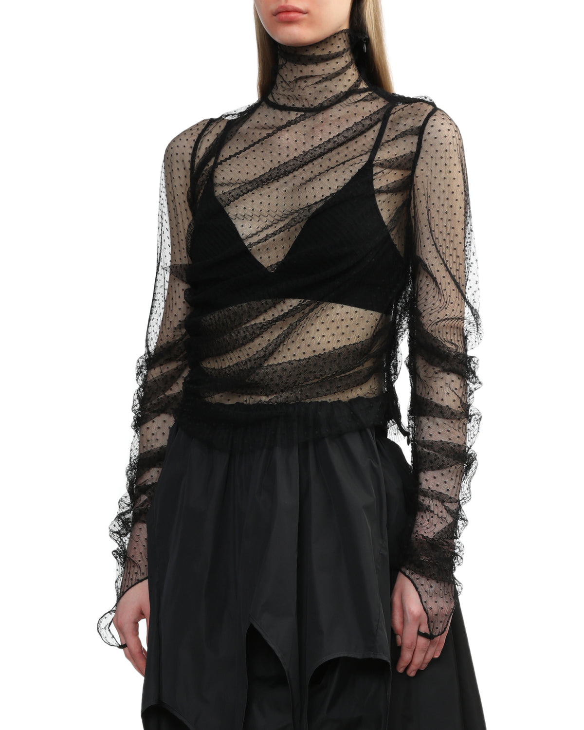 Sheer patterned turtle neck top
