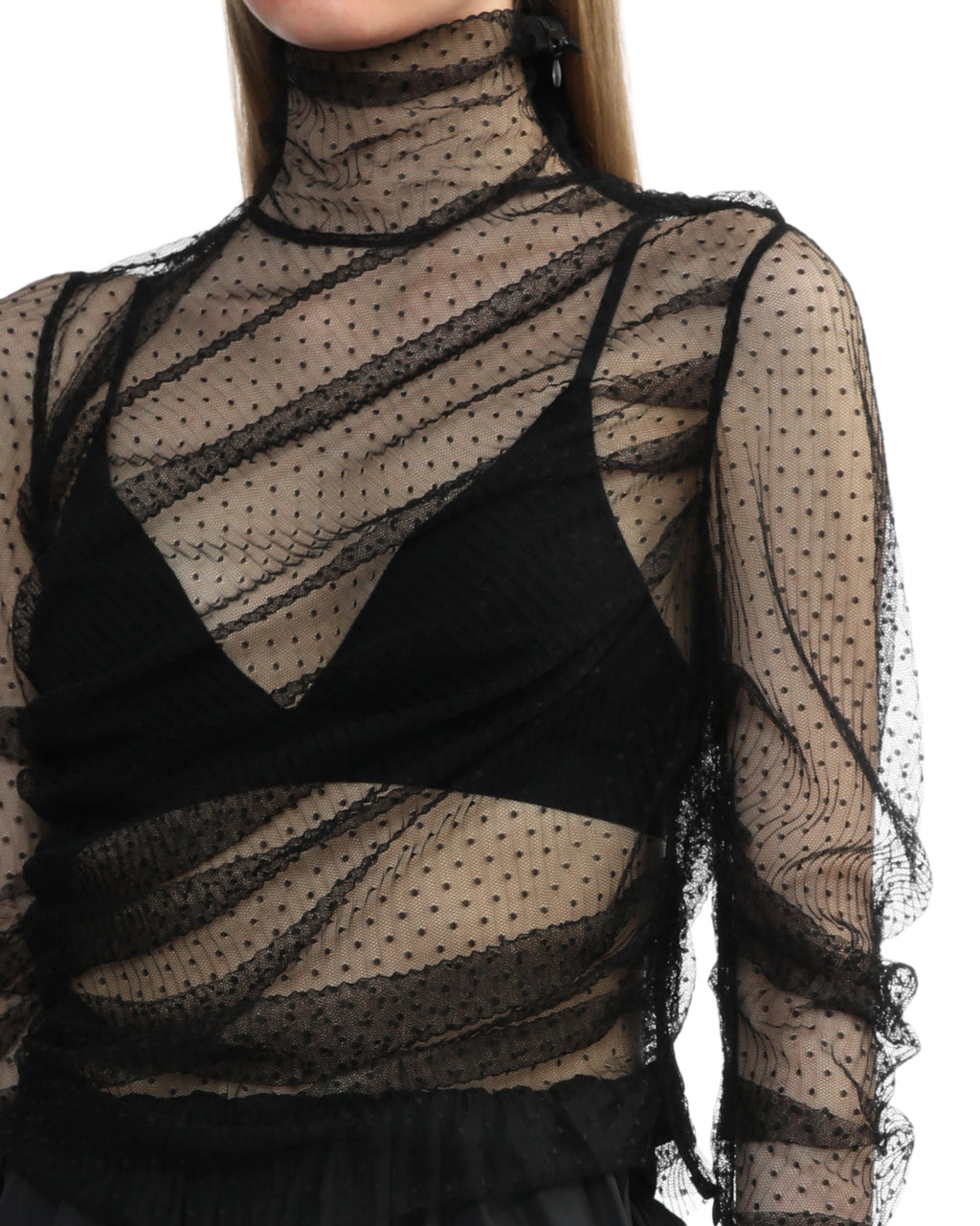 Sheer patterned turtle neck top