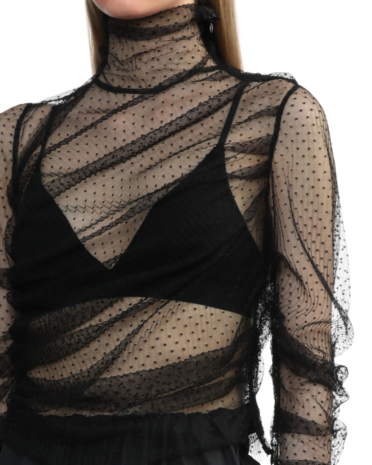 Sheer patterned turtle neck top