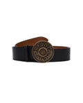 Leather logo buckle belt