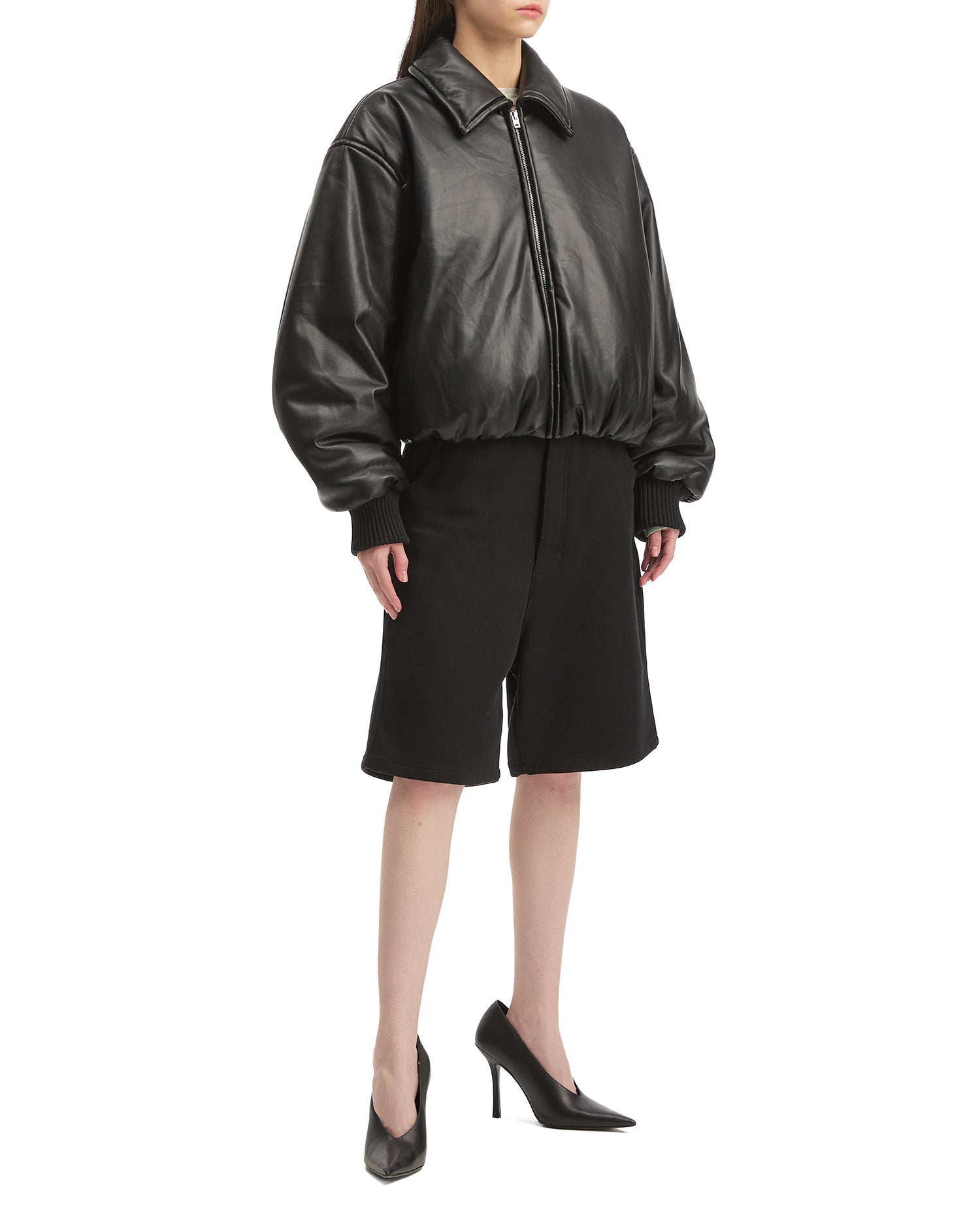 Faux leather bomber jacket