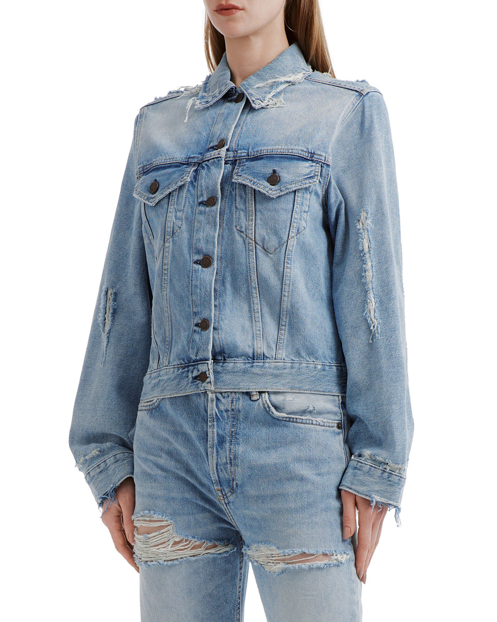 Distressed denim jacket