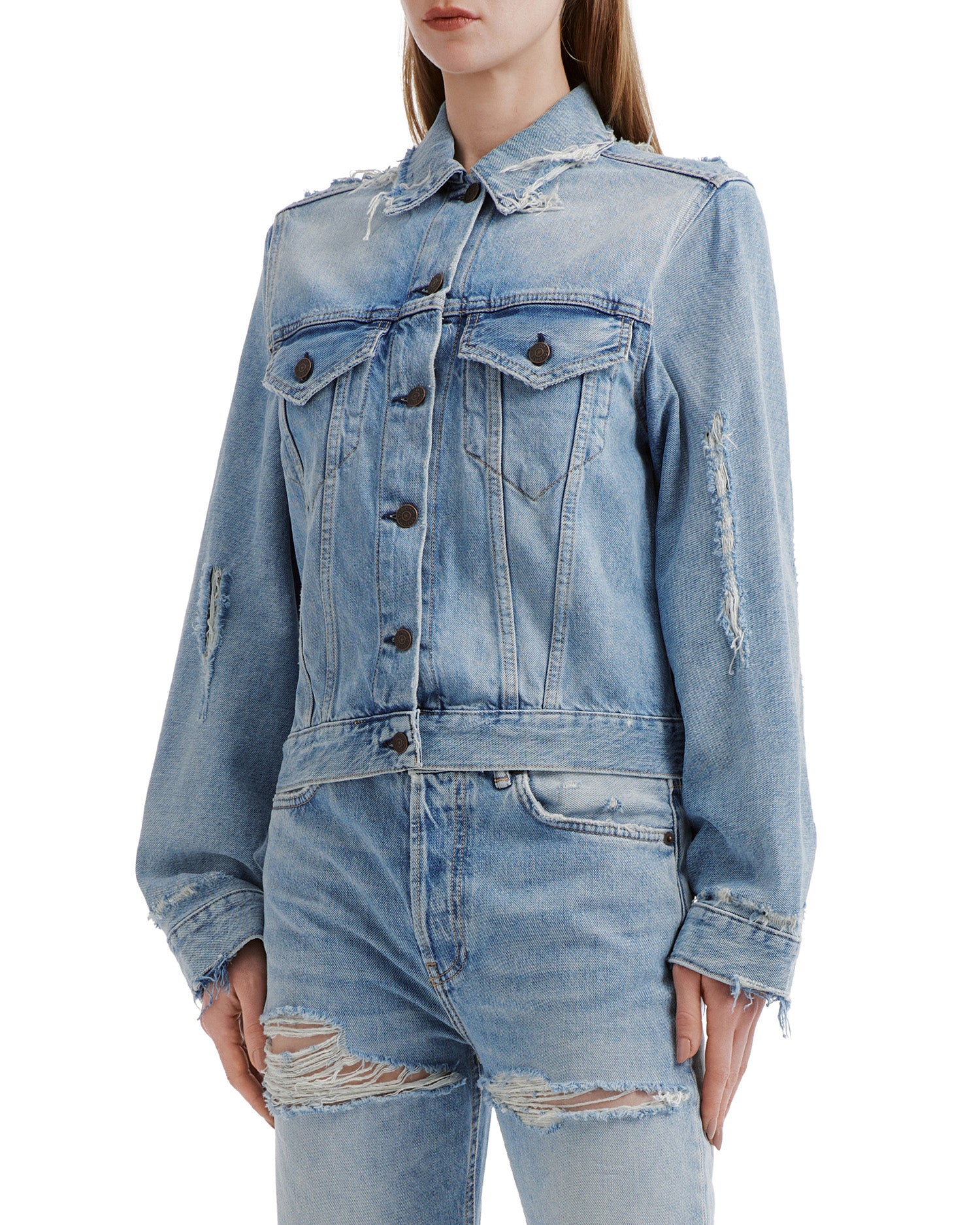 Distressed denim jacket