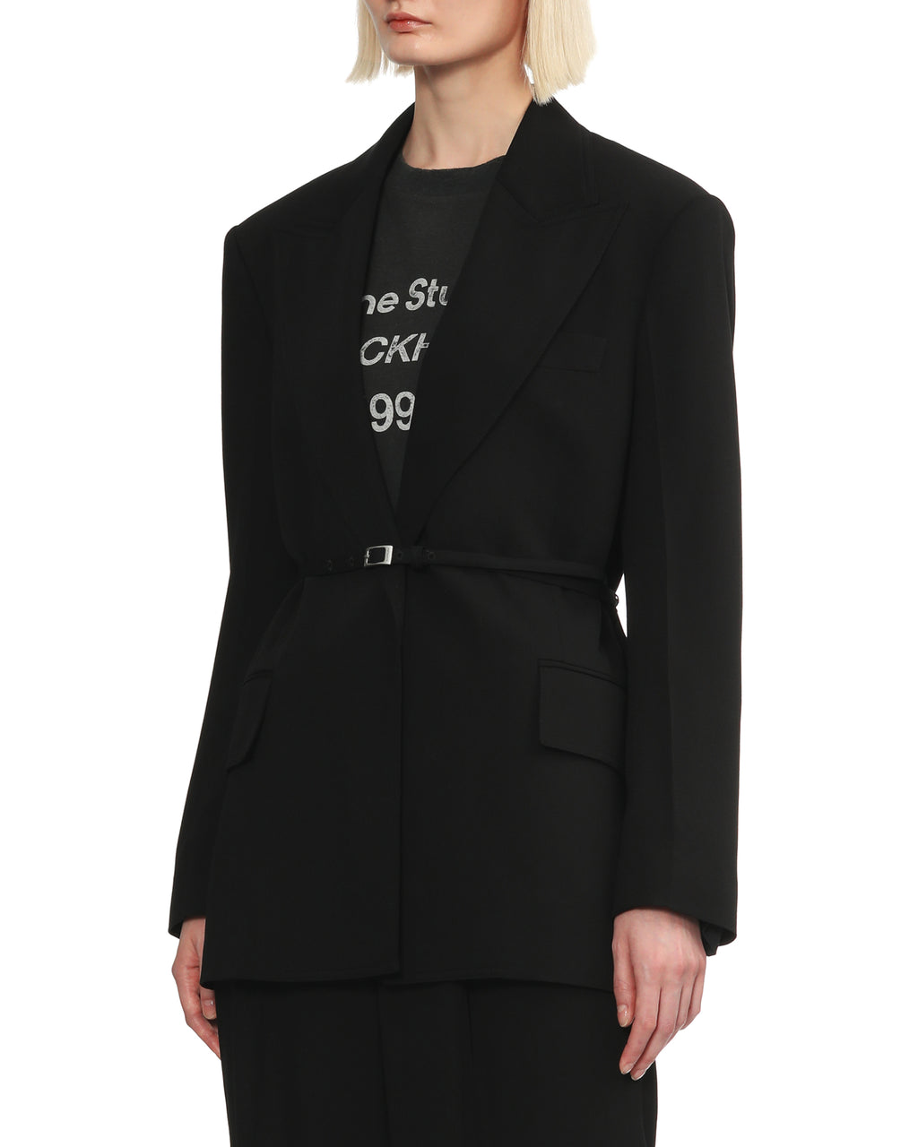 Belted single-breasted blazer