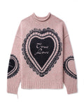 Heart-print chunky-knit jumper