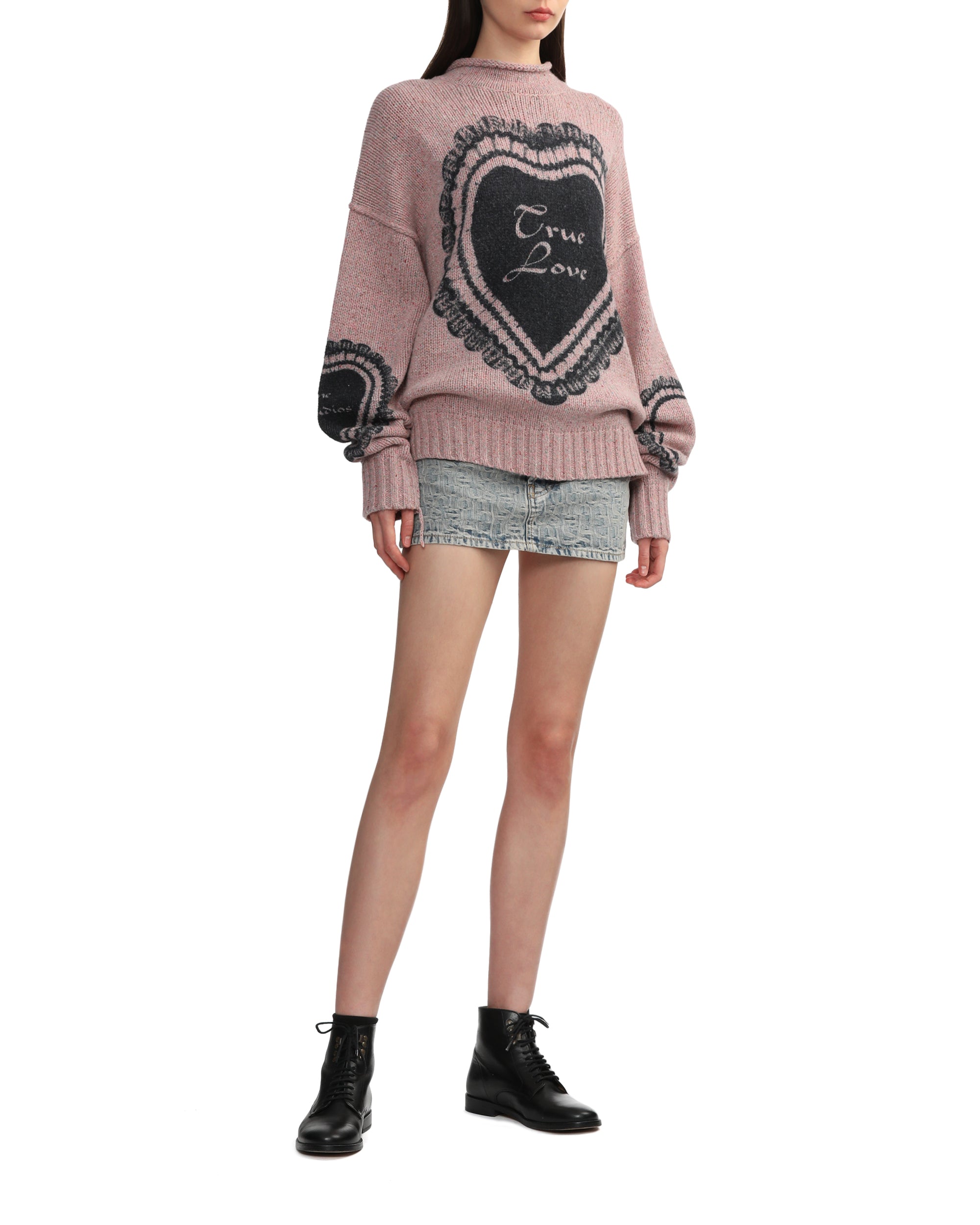 Heart-print chunky-knit jumper